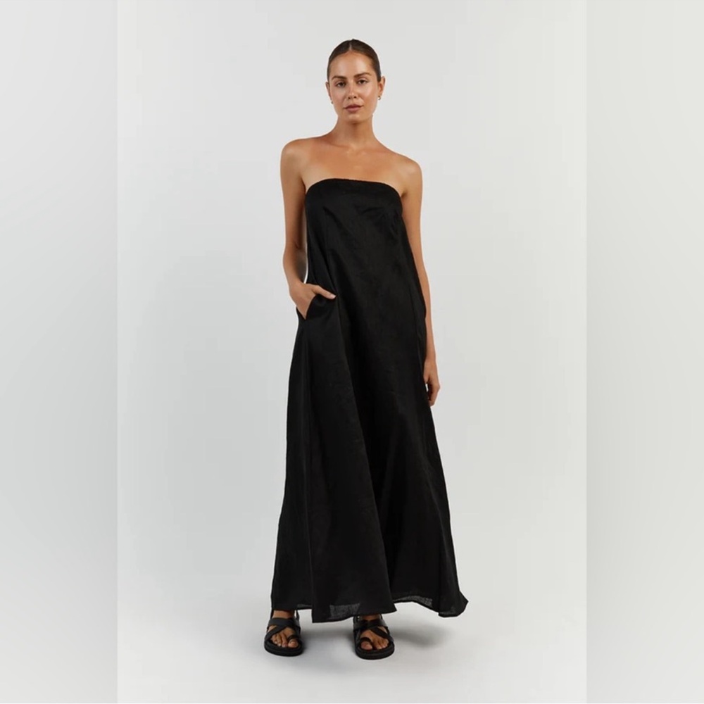 KARNEY BLACK LINEN STRAPLESS DRESS NWT - Size 4